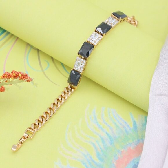 Rose Gold Bracelet with Black and White Stones, XPBL0685 - Picture 3 of 12